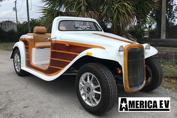 White Woody California Roadster 4 Passenger Golf Cart