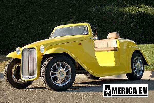 Yellow America EV California Roadster 4 Passenger Golf Cart