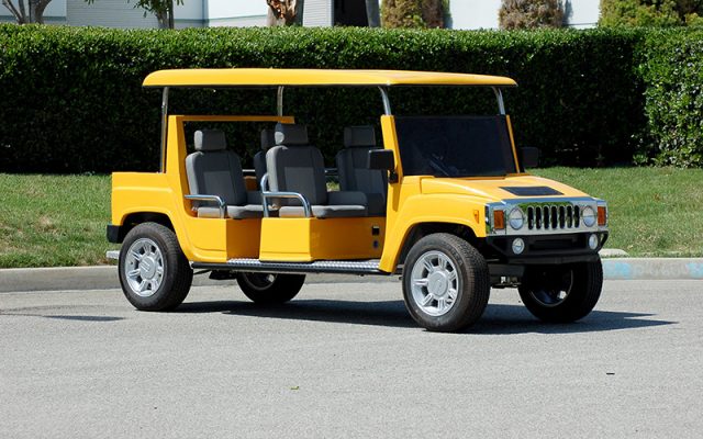 Yellow Hummer Limo Golf Cart